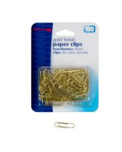 OIC Gold Tone Paper Clips, No. 2 Regular, 10-Sheet Capacity, Box Of 100 Clips