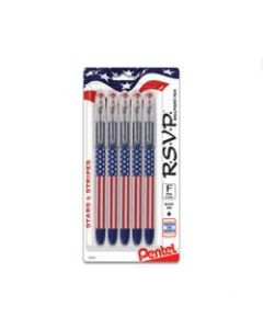 Pentel R.S.V.P. Stars/Stripes Edition Ballpoint Pen - 0.7 mm Pen Point Size - Refillable - Black - 5 / Pack