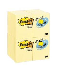 Post-it Notes, 1-1/2in x 2in, Canary Yellow, Pack Of 24 Pads