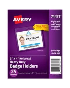Avery Badge Holders, Horizontal Prepunched, 3in x 4in Badge, Box Of 25
