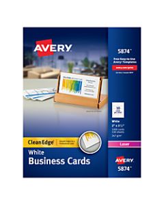 Avery Laser Clean Edge Two-Side Printable Business Cards, 2in x 3 1/2in, White, Pack Of 1,000