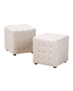 Baxton Studio Modern And Contemporary Tufted Cube Ottomans, Beige, Set Of 2 Ottomans