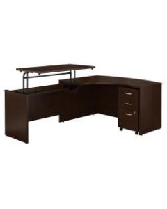 Bush Business Furniture Components 60inW Left Hand 3 Position Sit to Stand L Shaped Desk with Mobile File Cabinet, Mocha Cherry, Premium Installation