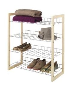 Whitmor Storage Rack - 4 Tier(s) - 27.5in Height x 25in Width11.6in Length - Floor - Durable - Natural Wood, Chrome Frame, Shelf