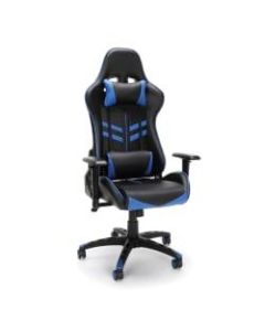 Essentials By OFM Racing-Style Bonded Leather High-Back Gaming Chair, Blue/Black