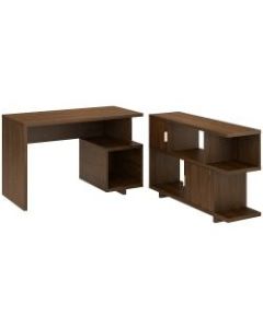 kathy ireland Home by Bush Furniture Madison Avenue 48inW Writing Desk With Low Bookcase, Modern Walnut, Standard Delivery