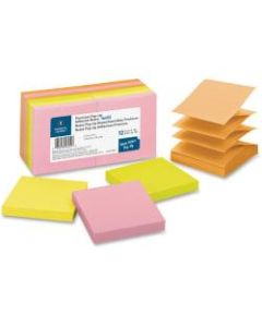 Business Source Reposition Pop-up Adhesive Notes - 3in x 3in - Square - Assorted Neon - Removable, Repositionable, Solvent-free Adhesive - 12 / Pack