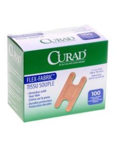 CURAD Flex-Fabric Adhesive Bandages, Knuckle, 1 1/2in x 3in, Tan, Pack Of 1,200