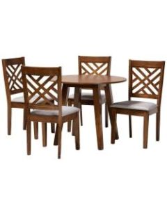 Baxton Studio Lilly Dining Set, 29-15/16inH x 35-7/16inW x 35-7/16inD, Gray/Walnut