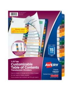 Avery Ready Index Plastic Table Of Contents Dividers, 15-Tab, Multicolor