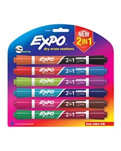 EXPO 2-in-1 Dry-Erase Markers, Chisel Tip, Assorted Ink Colors, Pack Of 6