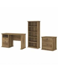 Bush Furniture Yorktown 50inW Home Office Desk With Lateral File Cabinet And 5-Shelf Bookcase, Reclaimed Pine, Standard Delivery