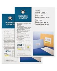 Business Source Bright White Premium-quality Address Labels - 1in x 2 5/8in Length - Permanent Adhesive - Rectangle - Laser, Inkjet - White - 30 / Sheet - 250 Total Sheets - 15000 / Carton