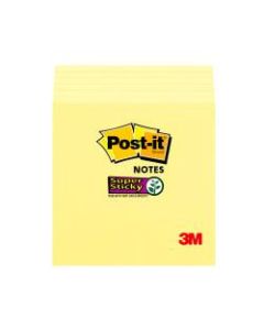 Post-it Super Sticky Notes, 3in x 3in, Canary Yellow, Pack Of 6 Pads