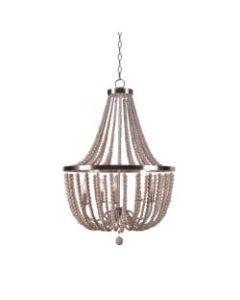 Kenroy Home Dumas 5-Light Wood Bead Chandelier, Silver/Weathered White