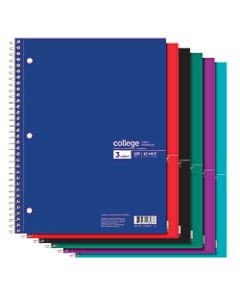 Office Depot Brand Wirebound Notebook, 8-1/2in x 11in, 3 Subjects, College Ruled, 120 Sheets, Assorted Colors (No Color Choice)