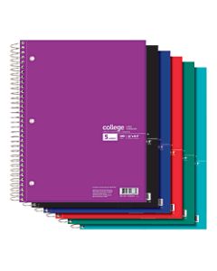 Office Depot Brand Wirebound Notebook, 8 1/2in x 11in, 5 Subjects, College Ruled, 180 Sheets, Assorted Colors (No Color Choice)