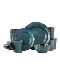 Elama 16-Piece Stoneware Dinnerware Set, Lavish Blue