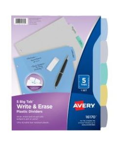 Avery Durable Write-On Plastic Dividers With Erasable Tabs, 8 1/2in x 11in, Multicolor, 5 Tabs