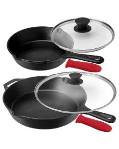 MegaChef Pre-Seasoned 6-Piece Cast Iron Skillet Set, Black/Red