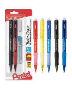 Pentel Twist-Erase Express Automatic Pencils, #2 Lead, 0.7 mm, Refillable, Assorted Barrel Colors, Pack Of 2 Pencils
