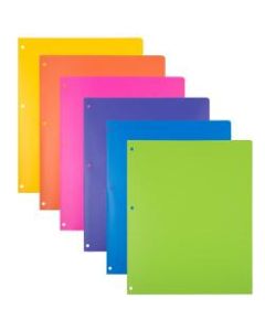JAM Paper Heavy-Duty 3-Hole Punched Plastic Presentation Folders, 9-1/2in x 11-1/2in, Assorted Fashion, Pack Of 6 Folders