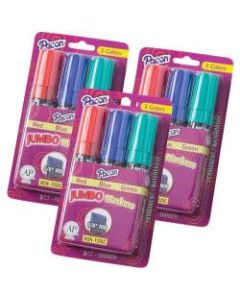 Pacon Jumbo Markers, 5/8in Nib, Assorted Colors, 3 Markers Per Pack, Set Of 3 Packs
