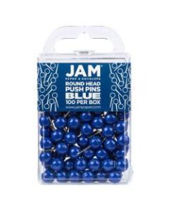JAM Paper Colorful Push Pins, 1/2in, Blue, Pack Of 100 Push Pins
