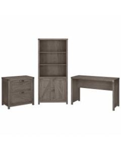 Kathy Ireland Home by Bush Furniture Cottage Grove 48inW Farmhouse Writing Desk with Lateral File Cabinet and 5 Shelf Bookcase, Restored Gray, Standard Delivery