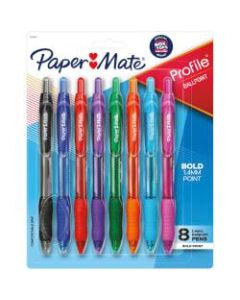 Paper Mate Profile Retractable Ballpoint Pens, Bold Point, 1.4 mm, Assorted Translucent Barrel, Assorted Ink Colors, Pack Of 8