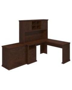 Bush Furniture Yorktown 60inW L-Shaped Desk With Hutch And Lateral File Cabinet, Antique Cherry, Standard Delivery