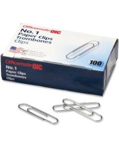 OIC Steel Paper Clips, No. 1, Silver, 100 Paper Clips Per Box, Pack Of 10 Boxes