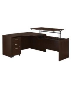 Bush Business Furniture Components 60inW Right Hand 3 Position Sit to Stand L Shaped Desk with Mobile File Cabinet, Mocha Cherry, Premium Installation