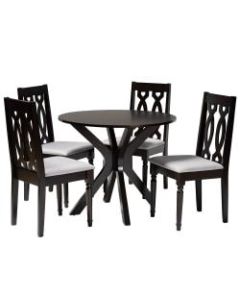 Baxton Studio Callie 5-Piece Dining Set, 29-15/16inH x 35-7/16inW x 35-7/16inD, Gray/Dark Brown