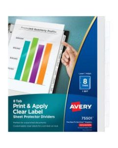 Avery Print & Apply Clear Label Sheet Protector Dividers With Index Maker Easy Peel Printable Labels, 8-Tab Set
