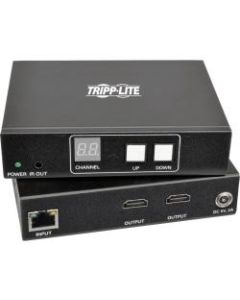 Tripp Lite 2-Port HDMI Over IP Extender Kit w/ RS-232 Serial & IR Control TAA - 1 Input Device - 1 Output Device - 656.17 ft Range - 2 x Network (RJ-45) - 1 x HDMI In - 3 x HDMI Out - Serial Port - 1920 x 1440 - Twisted Pair - Category 6 - Rack-mountable