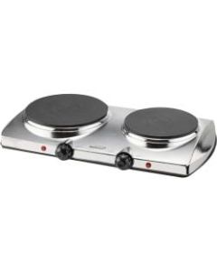 Brentwood TS-372 1440w Electric Double Hot Plate, Silver - 2 x Burner - GrateCast Iron, Metal, Plastic