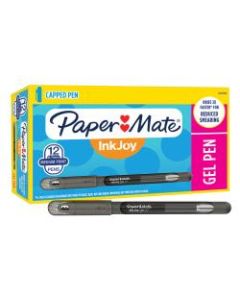 Paper Mate Inkjoy Gel 600ST Stick Pens, Medium Point, 0.7 mm, Black Barrel, Black Ink, Pack Of 12