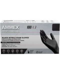 Ammex Professional Powder-Free Exam-Grade Nitrile Gloves, Large, Black, Box Of 100 Gloves