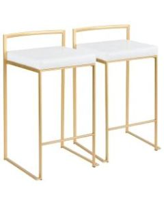 LumiSource Fuji Stacker Counter Stools, White Seat/Gold Frame, Set of 2 Stools