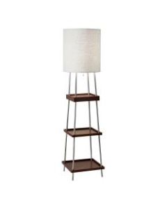 Adesso Henry Charge Shelf Floor Lamp, 63-1/4inH, Light Natural Shade/Walnut Base