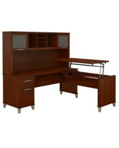 Bush Furniture Somerset 3 Position Sit to Stand L Shaped Desk With Hutch, 72inW, Hansen Cherry, Standard Delivery