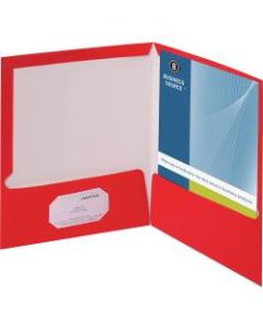Business Source Letter Pocket Folder - 8 1/2in x 11in - 100 Sheet Capacity - 2 Internal Pocket(s) - Card Paper - Red - 25 / Box
