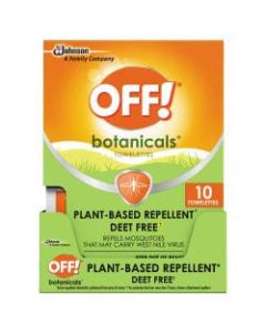 OFF! Botanicals Insect Repellent, 0.123 Oz, 10 Wipes Per Pack, Carton Of 8 Packs