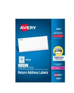 Avery Laser Address Labels With Sure Feed Technology, Return, AVE5967, 1/2in x 1 3/4in, White, Pack Of 20,000
