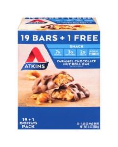 Atkins Caramel Chocolate Nut Roll Bars, 1.55 Oz, Box Of 20 Bars