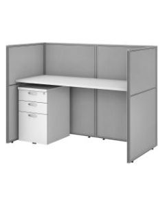 Bush Business Furniture Easy Office 60inW Straight Desk With File Cabinet And 45inH Closed Panels, Pure White/Silver Gray, Premium Installation