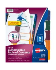 Avery Ready Index Plastic Table Of Contents Dividers, 5-Tab, Multicolor