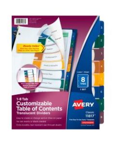 Avery Ready Index Plastic Table Of Contents Dividers, 8-Tab, Multicolor