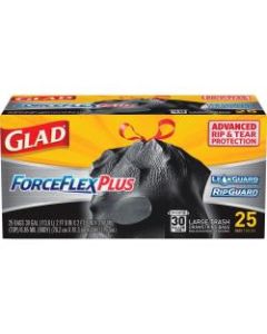 Glad ForceFlex Drawstring Trash Bags, 30 Gallons, Black, Box Of 25